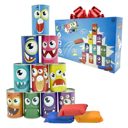 Juego de Lanzamiento de Bolsas para Niños | Juguete Ninos para Ferias, Cumpleaños Infantiles | 10 Latas y 3 Sacos Incluidos | Desarrolla la Coordinación y la Precisión | OriginalCorner®