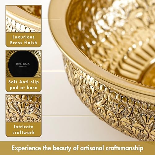Behoma TR10074 Classic Chitai Design Urli Bowl For Home Decor | Aluminium Embossed Round Tray For Living Room Dining Office Center Table Decoration Diwali thumb #5