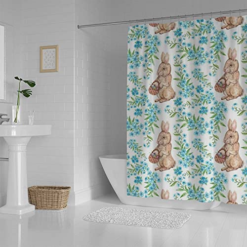 Rideau de douche anti-odeur motif Pâques bleu polyester lavable 183x183