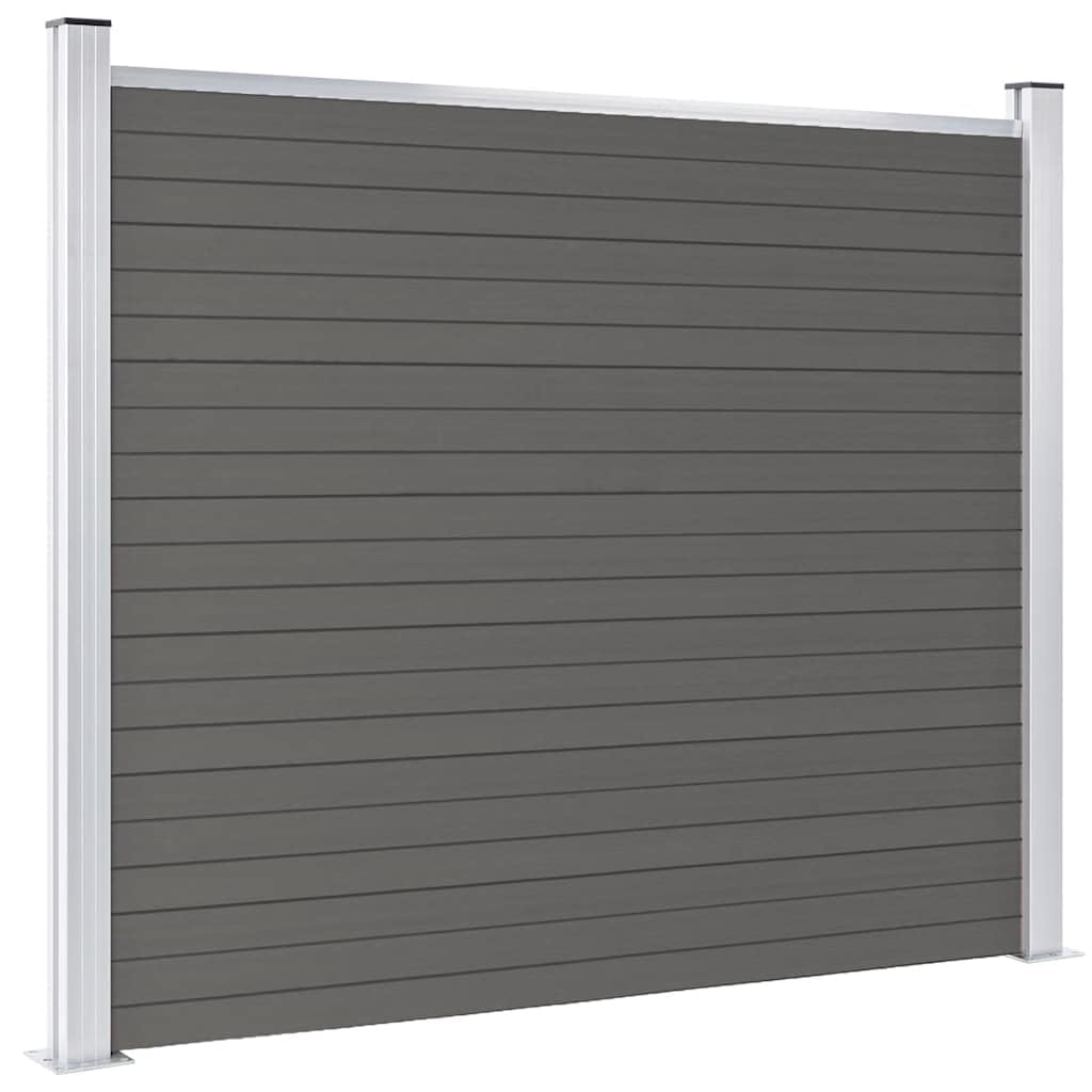 Grey WPC Fence Panel 180x146 cm Garden Privacy Barrier, Wood Plastic Composite Modular Board with Aluminium Profile for Security, Rot Resistant Residential Fence Panel Kit