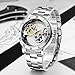 Gute Men's Watches, Mechanical Automatic Self-Winding Waterproof Watch, Luxury See Through Hollow-Out Minimalist Transparent Steampunk Roman Numerals Silver Case Wrist Watch