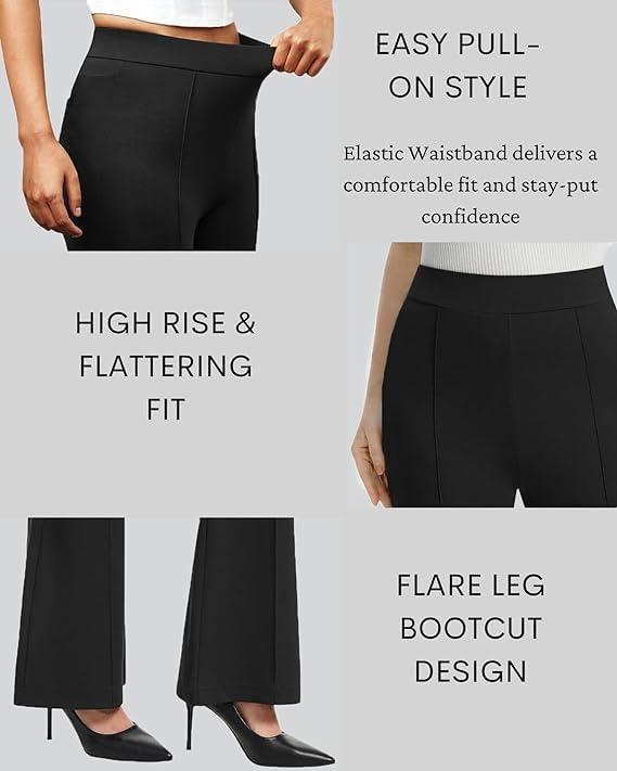 Image of VRENI Ribbed Stretchable Flared Pants for Women | Boot Cut Bell Bottom Pants for Women - Ideal for Yoga & Gym Wear, Casual Wear & Office Wear Trousers for Women