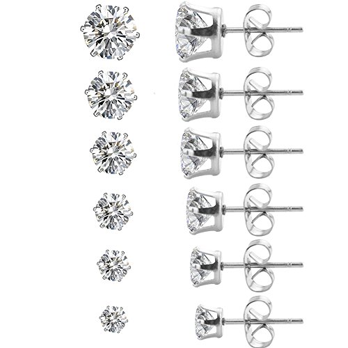 Preisvergleich Produktbild MAKFORT 6 Paar Damen Edelstahl Ohrstecker Set 3-8mm Silber