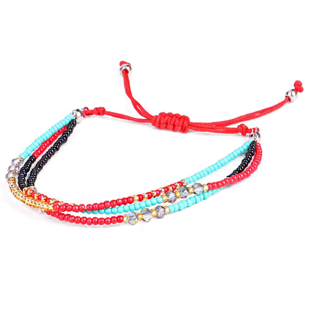 Pulsera Tejida Con Cuentas Para Mujer,Pulsera Tejida De Moda Con Cuentas Joyería De Estilo Étnico Retro Pulsera Tejida A Mano Pulsera De Color Multicapa Pulsera Mixta Pulsera Ajustable Accesorio De R