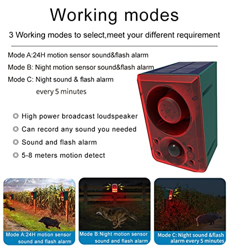 Lafeina Solar Sound & Strobe Light Alarm Motion Detector, Gunshot & Dog Barking & Recording, Record 20S Custom Message Siren Security Alert System For Farm Barn Villa (1) #TOP4