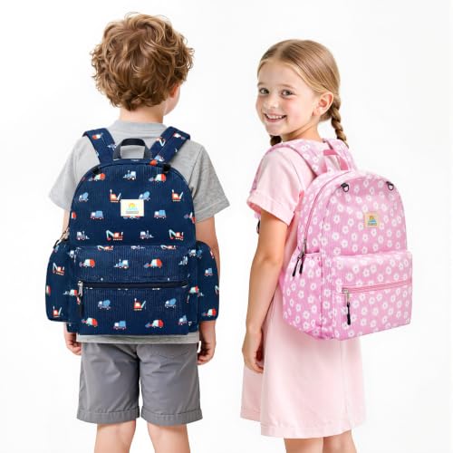 Image of STEAMEDBUN Corduroy Kids Backpack for Girls and Boys 5-8: Girls Backpack for Elementary Kindergarten - 15 inch Cute Backpacks for Kids - Pink Daisy
