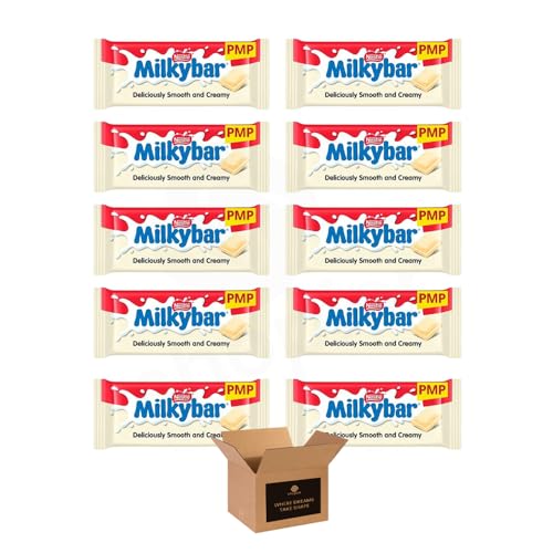 Milkybar White Chocolate Bar 90g | Creamy White Chocolate Easter Chocolate Gifts Easter Basket Fillers Kids Party Treats Birthday & Christmas Sweet Gift Treats (White Chocolate Bar 90g-Pack 10)