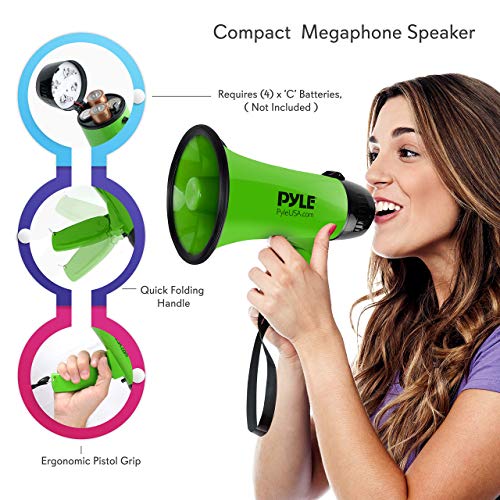 Pyle Portable Megaphone Speaker Siren Bullhorn - Compact And Battery Operated With 20 Watt Power, Microphone, 2 Modes, Pa Sound And Foldable Handle For Cheerleading And Police Use - Pyle Pmp22Gr #TOP2