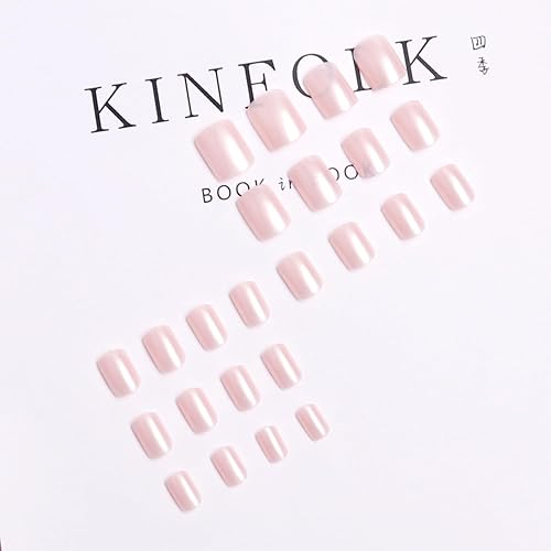 Miniatura 4 de Uñas postizas cortas a presión, cuadradas, de gel brillante, con diseño rosa perla, decoración de uñas acrílicas para otoño e invierno, 24 unidades