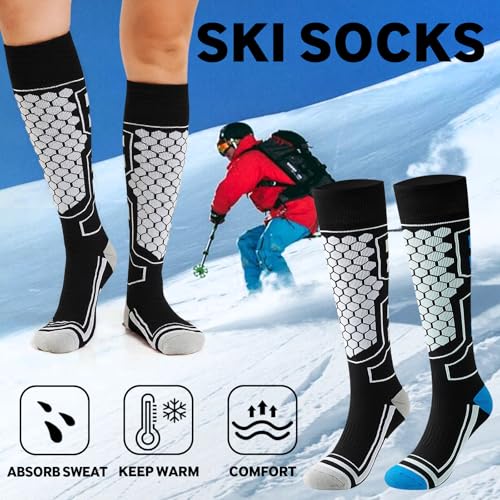 QBEJIME Calcetines Térmicos De Esquí Paquete De 2 Para Hombre y Mujer, Calcetines Invierno Frio Extremo, Para Esquiar, Snowboard, Deportes De Invierno Al Aire Libre (Black/Blue 41-46) - imagen 7
