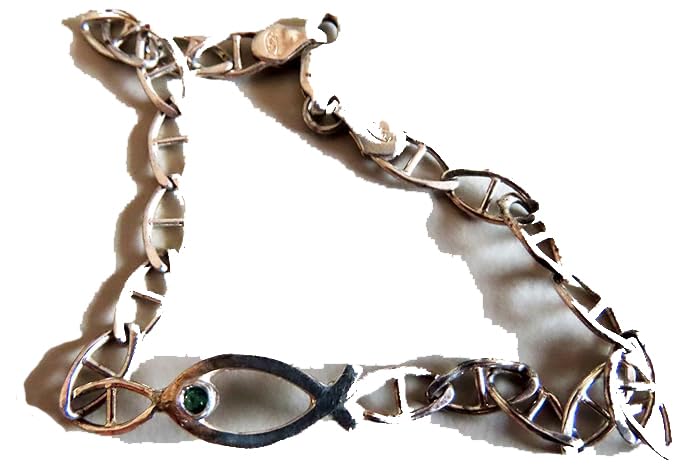Bracelet en argent italien avec émeraude véritable maillons poisson
