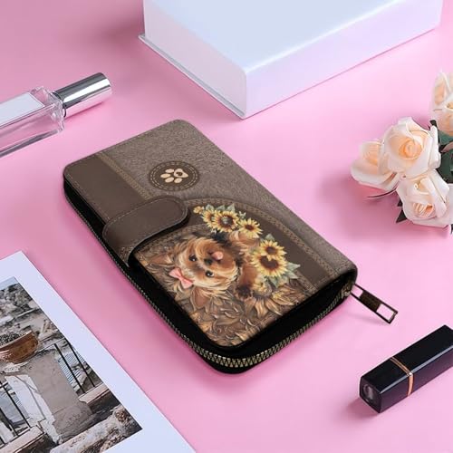 Image of COEQINE Ladies Wallets Pink Leopard Heart Black Printed Leather Phone Long Clutch Purses Check Coin Change Holder