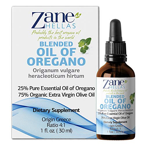 Zane Hellas 25% Oregano Oil. Greek Essential Oil of Oregano .86% Min Carvacrol. 33mg Carvacrol Per Serving. Probably The Best Oregano Oil in The World. 1 fl. oz.- 30ml