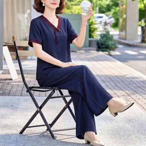 Camisa y pantalones de lino mujer holgado transpirable suave 4