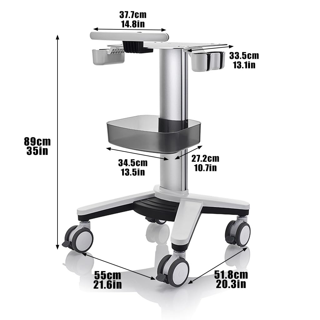 Carrello Mobile con Quattro Ruote Piroettanti, Postazione di Lavoro per Laptop con Cassetto Portaoggetti, Adatto A Laboratori, Studi Medici E Saloni di Bellezza