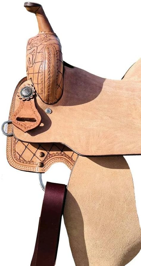 Horse Saddle Leather Western Barrel Racing Handmade Premium Comfort Horse Saddle for Best Riding Trail Equestrian Tooled Carved Size: 10-18 inches Seat Available, UG02