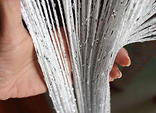 Eyotool 1x2 M Door String Curtain Rare Flat Silver Ribbon Thread Fringe Window Panel Room Divider Cute Strip Tassel for Wedding Coffee House Restaurant Parts, White Eyotool 1x2 M Door String Curtain Rare Flat Silver Ribbon Thread Fringe Window Panel Room Divider Cute Strip Tassel for Wedding Coffee House Restaurant Parts, White