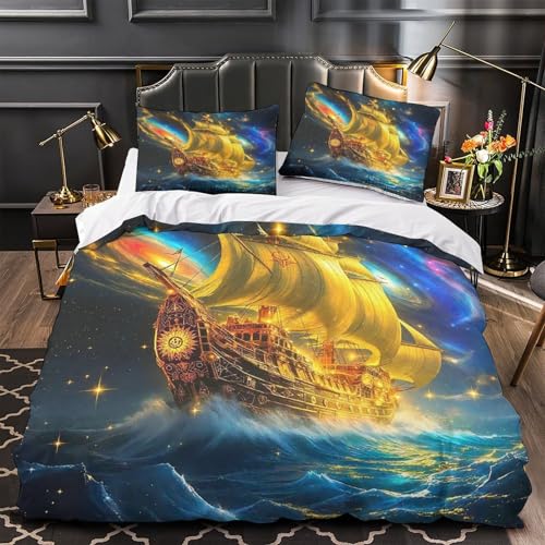 Parure de lit navire 3D en microfibre douce pour lit double 200x200cm - 3