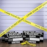 Chunful Crime Scene Decoration Kit 4.3 x 4.9 ft Mugshot Backdrop 1920s Party Mugshot Signs Height Chart Props Do Not Cross Caution Tape Prison Police Background for Mystery Bachelorette Birthday Party