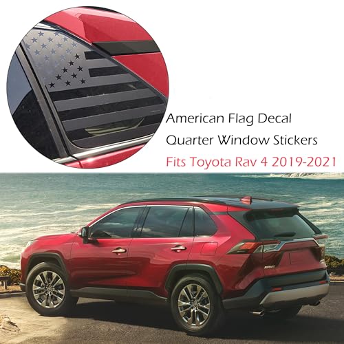 Image of American Flag Decal Car Rear Side Window Sticker Matte Black Rear Quarter Window DIY Sticker Left and Right Side Window Cling Car Exterior Decoration Accessories, for RAV4 2019-2021