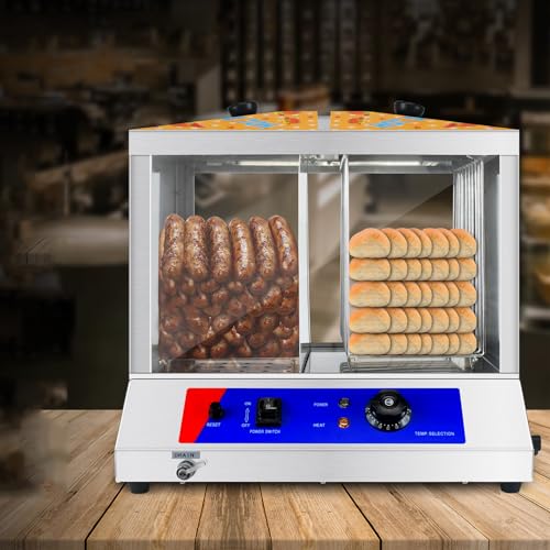 LBMED Macchina per Hot Dog,Vetrina Scaldavivande con TuboRiscaldante a Forma U E Piedini in Gomma Antiscivolo,Temperatura Regolabile 57-185°F E Riscaldamento Uniforme a 360°, CombustioneAnti-Secco