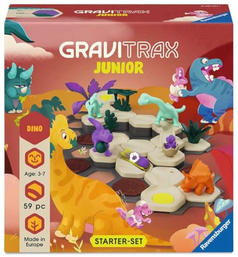 Image of Ravensburger GraviTrax Junior Starter‑Set - Dino - 59‑Piece Marble Run Building Set - Preschool STEM Construction Toy - Interactive Learning for Kids Ages 3+