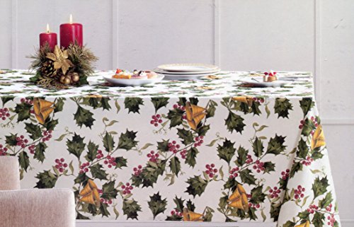 Cynthia Rowley Holly and Bells Holiday Tablecloth, 60-by-84 Inch Oblong Rectangular