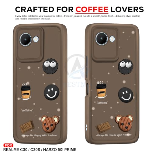 Image of AESTMO Back Case Cover for Realme C30 / C30S / Narzo 50i Prime Cover | Cute Fun Cartoon 3D Ball | Coffee Silicone Case | Full Body Protection | Camera Protection Back Cover (Brown)