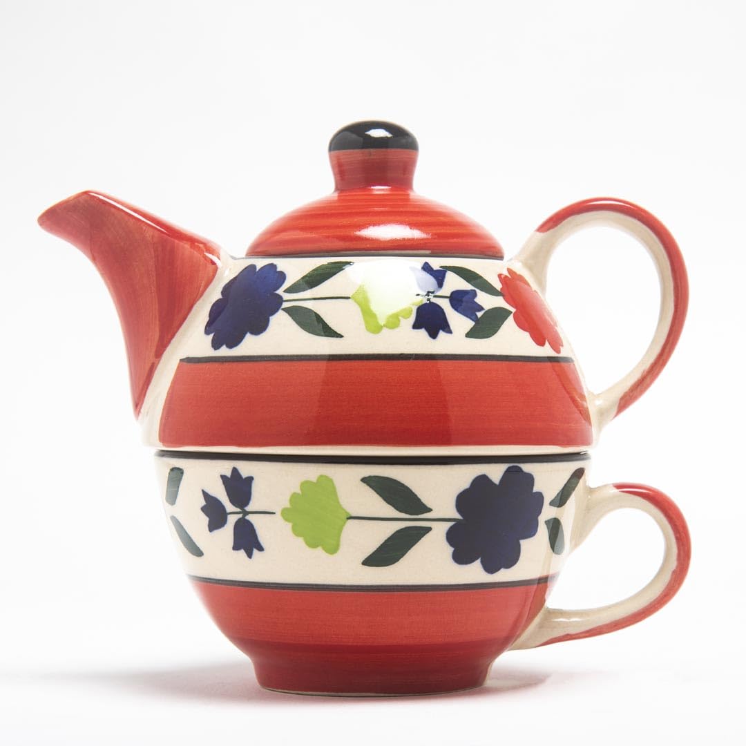 HS HINDUSTANI SAUDAGAR Bloomberry Red Ceramic Tea Pot Kettle with Cup Milk hot Water Cup with Handle teapot Set of 1 Coffee chai Kettle 300ml Masala chai Green Tea Ideal serveware for Gifting. - Image 3 thumbnail