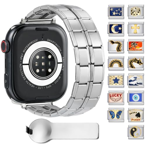 GEMOSA Italian Charm Bracelet Band for Apple Watch Women Silver 38-46mm