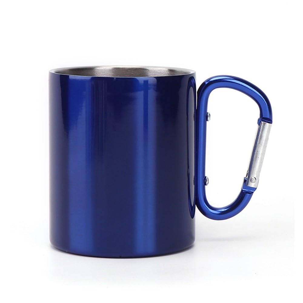 MiOYOOW Stainless Steel Carabiner Mug, Double Walled Camping Mug Portable Metal Cup with Carabiner Handle for Outdoor Camping Travel (300ML