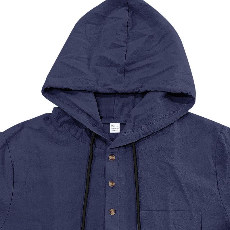 LIZALIG Men's Casual Linen Blend Shirt Short Sleeve Hooded Pullover 1/4 Button Henley Shirt for Vacation and Daily Wear - Image 3