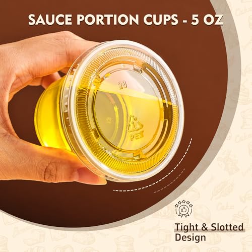 Image of YEEHAW 100 Sets - 5 oz Jello Shot Cups with Lids, Portion Cups, Clear Disposable Plastic Jello Shot Cups for Meal Prep, Salad Dressing, Souffle, Portion Containers