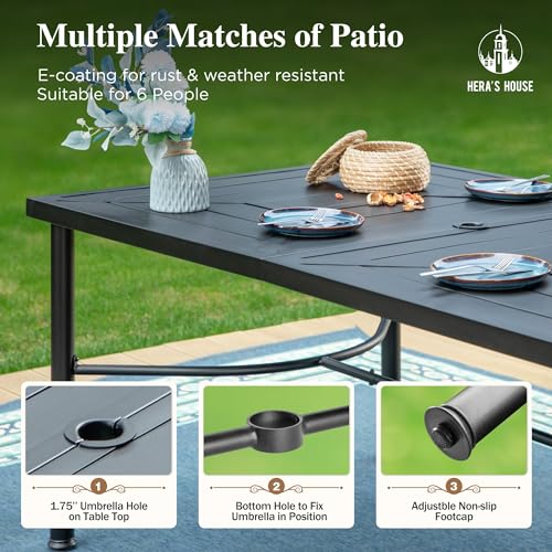 Image of HERA'S HOUSE Patio Table for 6, 64 inch Metal Dining Table w /Umbrella Hole