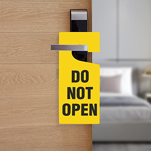 Smartsign Do Not Open Door Knob Hanger Tags | 3.75" X 8.875" Plastic Black On Yellow Claw Shaped Pack Of 6 #TOP6