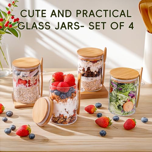 Image of MHDCLY Overnight Oats Containers with Lids,16oz Overnight Oats Jars 4 Pack, Oatmeal Cups,Meal Prep Containers,Glass Meal Prep Containers with Lids,China Pudding Jars