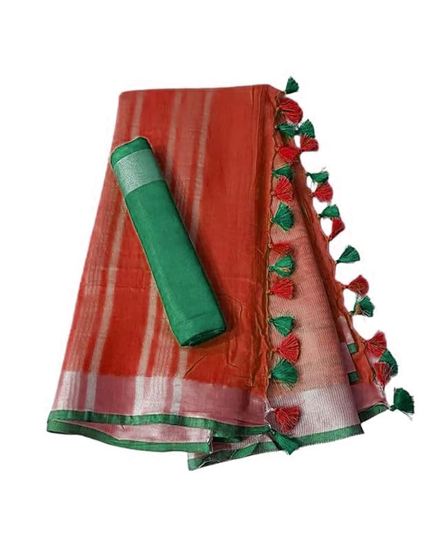 OmenSilks Handloom Cotton Contrast Linen Blend Bhagalpuri Saree