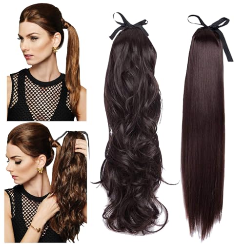 Natural Tie up Ponytail Extension One Piece High Pony Tail Clip in String Voluminous Wig for Black Women Wavy 14