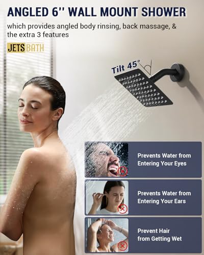 Dual Rainfall Shower Head System with 4 Body Jets, JetsBath Shower Faucet Set Double Shower Head 6-Inch Shower Head & 12” Rain Shower, Luxury Matte Black Shower Faucet Set,Wall-Mounted Shower System - Thumbnail 2