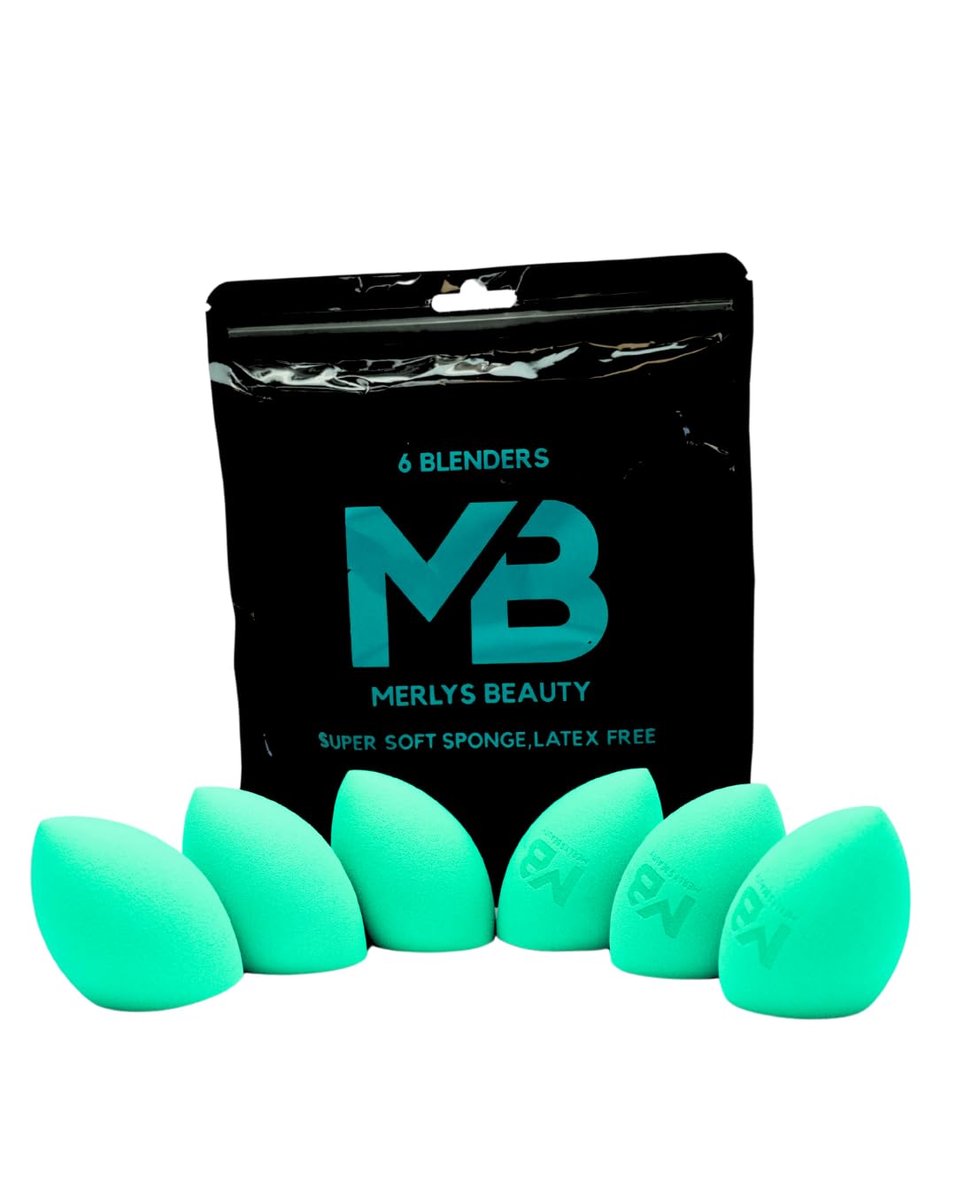 Merlys Beauty Makeup Blender Sponges, Super Soft Latex-Free, Turquoise, 6 Pack