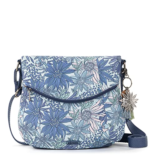 Sakroots Foldover Crossbody Bag In Eco-Twill With Adjustable Strap, Denim Flower Garden #TOP25