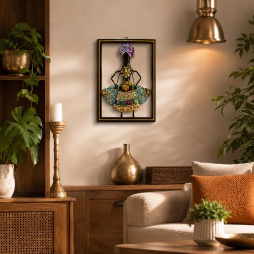 Image of iHandikart Amethyst Folk Dancer Metal Wall Art, Iron Wall Hanging with Hand-Painted Indian Folk Artwork, Decorative Wall Sculpture for Living Room, Hallway, Bedroom & Office Decor (10.5 x 8 Inch)
