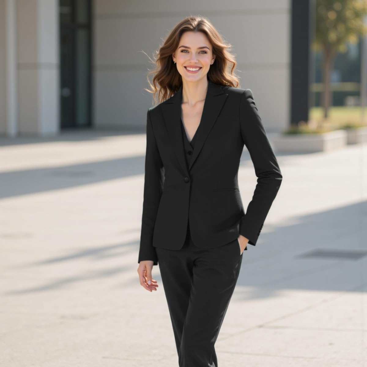 3 Piece Women's Suit Pantsuit,Lady Business Casual Office Solid Color Slim Fit Blazer Jacket Vest Pants Set
