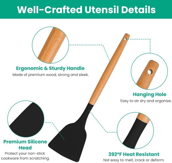 Miniatura 4 de Cooking Utensils Set- 35 PCs Kitchen Utensils with Grater,Tongs, Spoon Spatula &Turner Made of Heat Resistant Food Grade Silicone and Wooden Handles