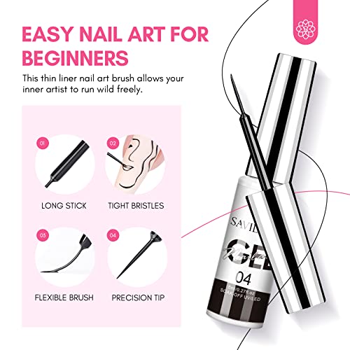 Saviland Nail Art Gel Nail Polish - Gel Liner Nail Polish Neon Rainbow 8Ml Gel Polish With Thin Brush Hot Pink Blue Green Yellow, Gel Paint For Nails Art Gel Nail Art French Nail Prom Deisign Vacation Summer Gift For Women #TOP4