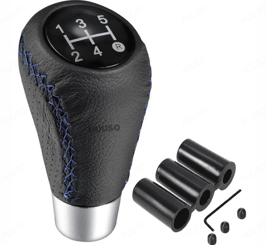 HUUSOCar Gear Shift Knob Blue Stitched Leather 5 Speed Manual Transmission Compatible with Hyundai i20 Elite (Type-I) 2014-2018