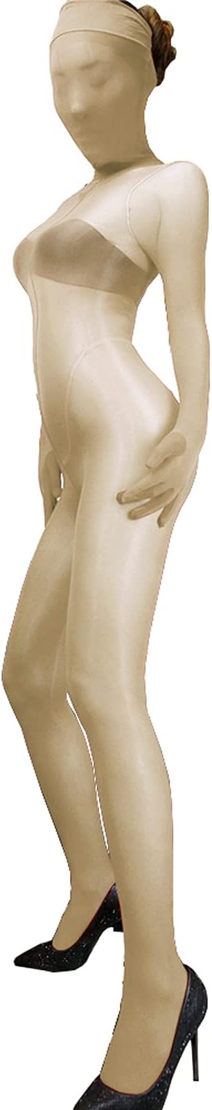 LESOYA Women Men 8D Oil Shiny Glossy Full Bodystocking شاهد من خلال ارتداء البدلة الشاهقة Catsuit Attatch 5 Finger Gloves Hood