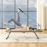 GOWE Pilates Reformer Machine for Home Gym Workout, Foldable Pilates Equipment with High Strength Alloy Springs for Beginners, Up to 330lbs,Beige