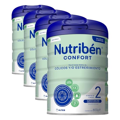 Nutribén Confort 2 - Leche en Polvo Bebé Anticólicos y Antiestreñimiento desde el Sexto Mes | Fuente de Aminoácidos y Péptidos | sin Aceite de Palma | con Cacito Dosificador | 1 Bote de 800g