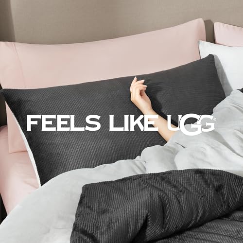 Image of UGG Remina Comforter Set 5 Piece Bed in a Bag with Throw Blanket, Decorative Pillow, Shams, and Reversible Comforter Hypoallergenic Washable Luxury Plush Warm Fluffy Bedding Set, King, Charcoal Grey